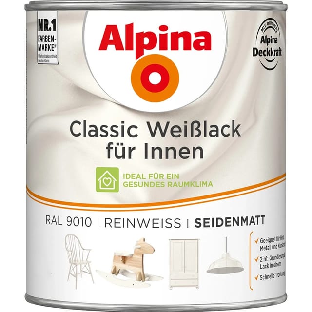 Alpina Classic Weißlack für Innen Reinweiß seidenmatt 750 ml