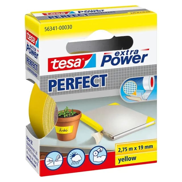 Tesa Extra Power Perfect Gewebeband Gelb 2,75 m x 19 mm