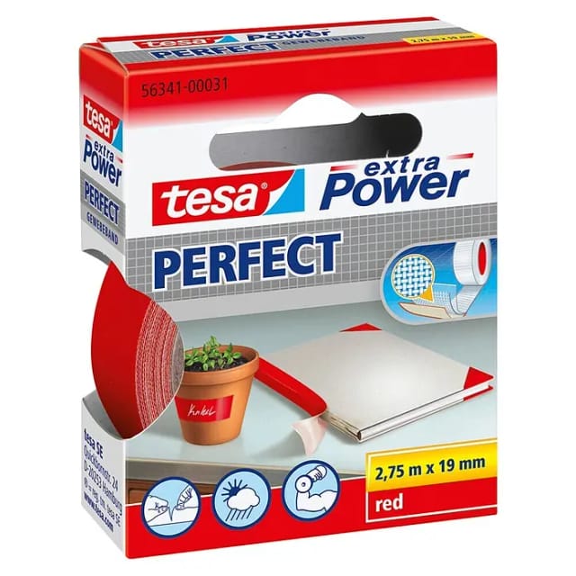 Tesa Extra Power Perfect Gewebeband Rot 2,75 m x 19 mm