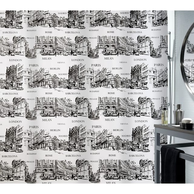 Spirella Duschvorhang Textil Places Black 180 cm x 200 cm