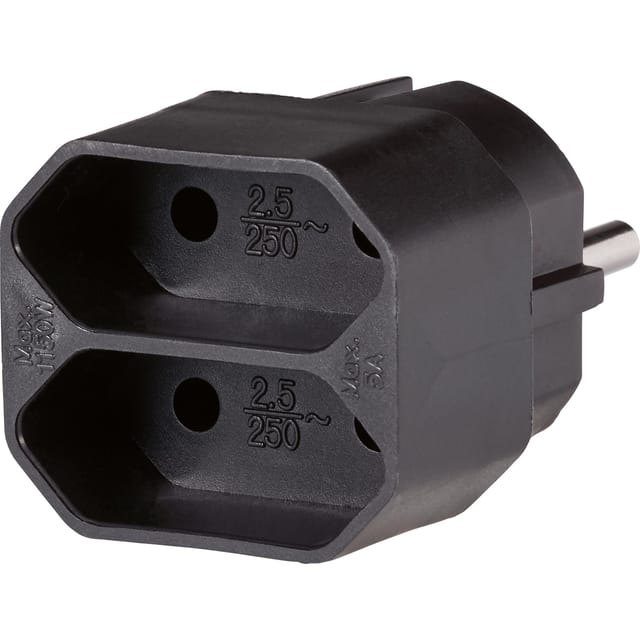Euro-Übergangsstecker 2-fach Schwarz