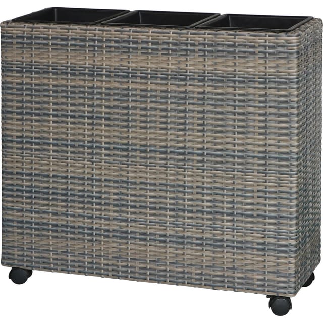 Pflanzkasten mit Rollen Polyrattan Anthrazit-Beige 82 cm x 28 cm x 72 cm