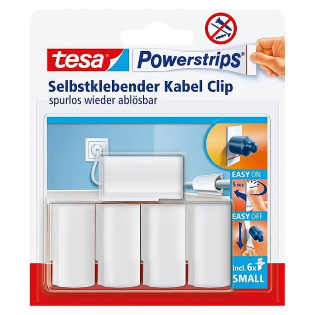 Tesa Powerstrips Kabel Clip Weiß 5 Stück mit 6 x Pwerstrips Small