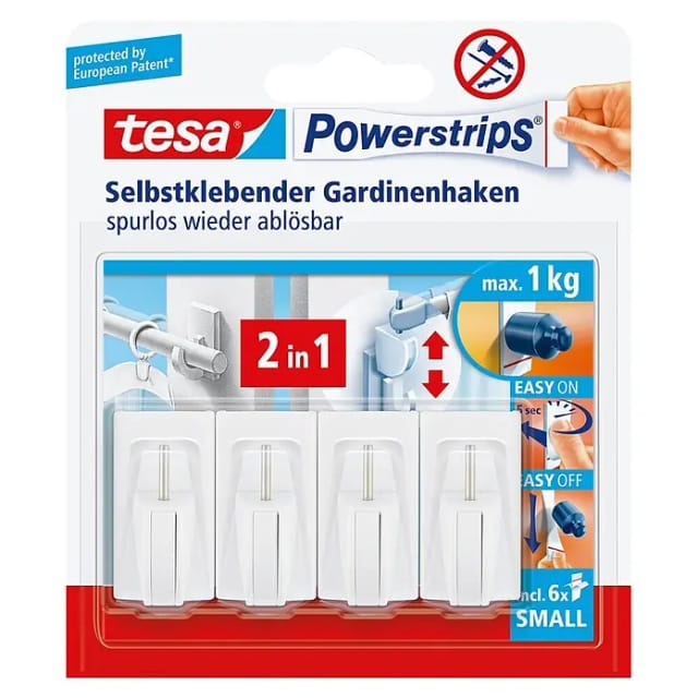 tesa Powerstrips Gardinenhaken selbstklebend weiß 4 Stück