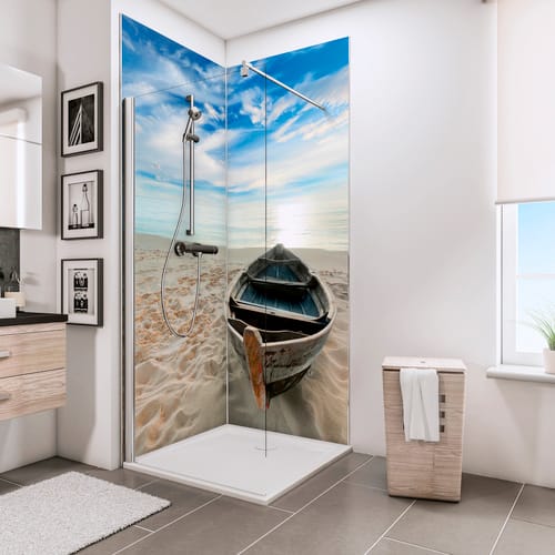 Schulte ExpressPlus DecoDesign Duschrückwand Foto über Eck Ruderboot 210x90x90cm