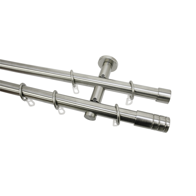 Gardinia Gardinenstangen-Set Zylinder 2-läufig Ø 20 mm Edelstahloptik 240 cm
