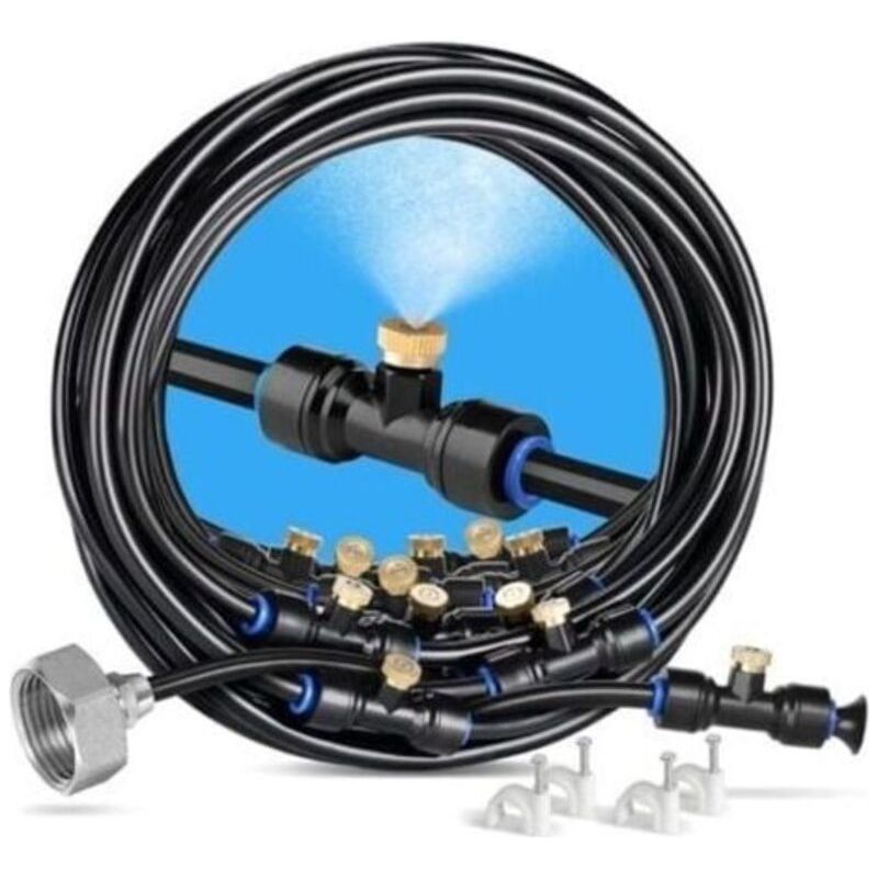 Aiperq Outdoor-sprühsystem, 18 M Langes Terrassen-sprühsystem Mit 20 Sprühdüsen + 6 Ersatzdüsen + 1 Adapter (messing, 3/4") Sprühsystem Für Terrasse, Garten, Gewächshaus, Trampolin