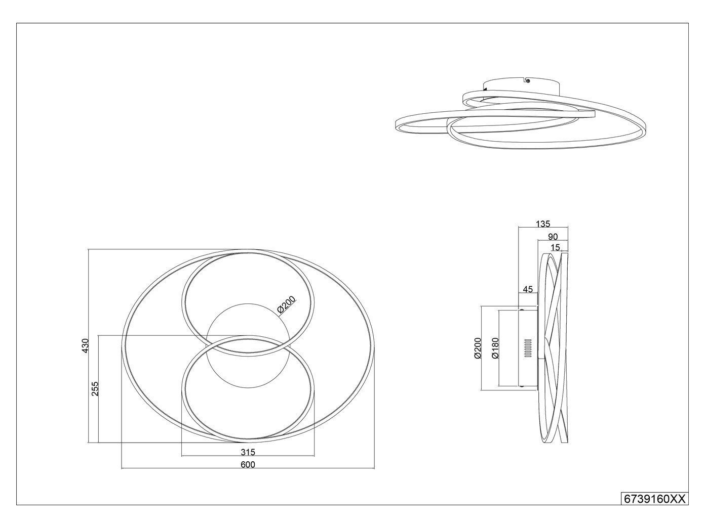 Trio LED Deckenleuchte Gale Weiß matt 135 mm x 600 mm x 430 mm Bild 4