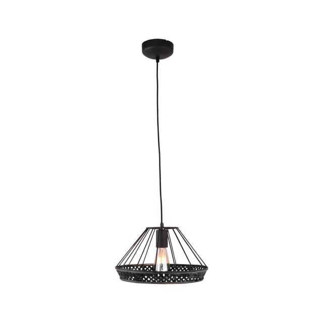 Brilliant Pendelleuchte Tory 1-flammig Schwarz matt und Rattan