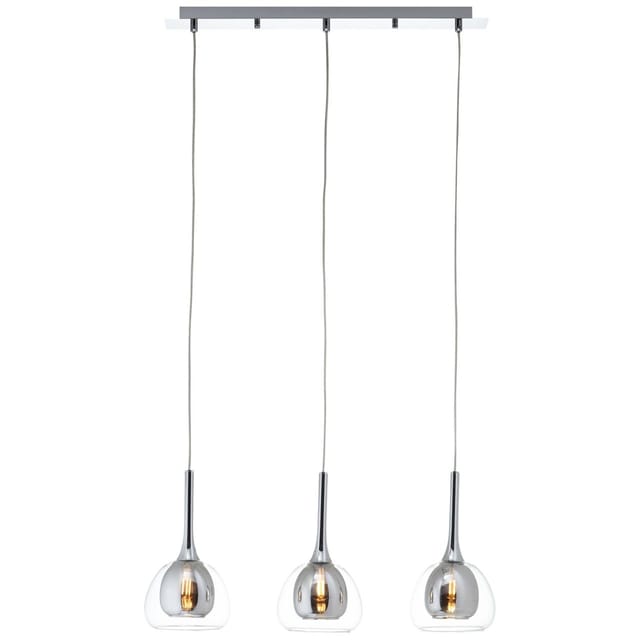 Brilliant Pendelleuchte Hadan 3-flammig Transparent-Chrome und Rauchglas