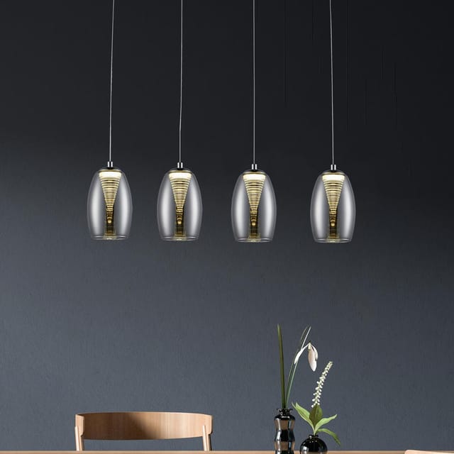 Brilliant LED-Pendelleuchte Metropolis 5-flammig Chrom und Rauchglas EasyDim