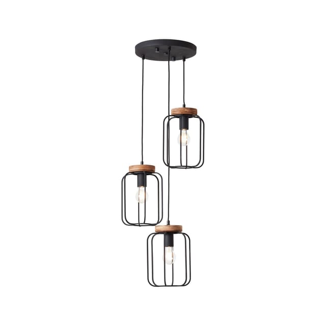 Brilliant Pendelleuchte Tosh Rondell 3-flammig Holz und Schwarz Korund