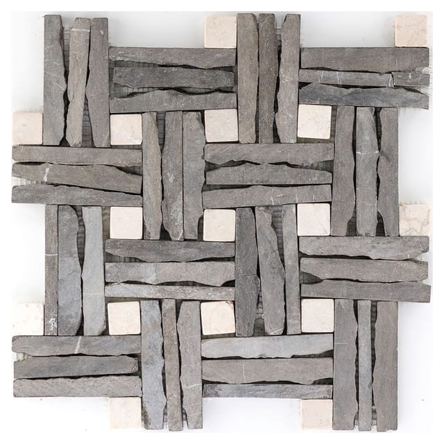 Mosaikmatte Naturstein Black Slate und Beige Marble 30 cm x 30 cm