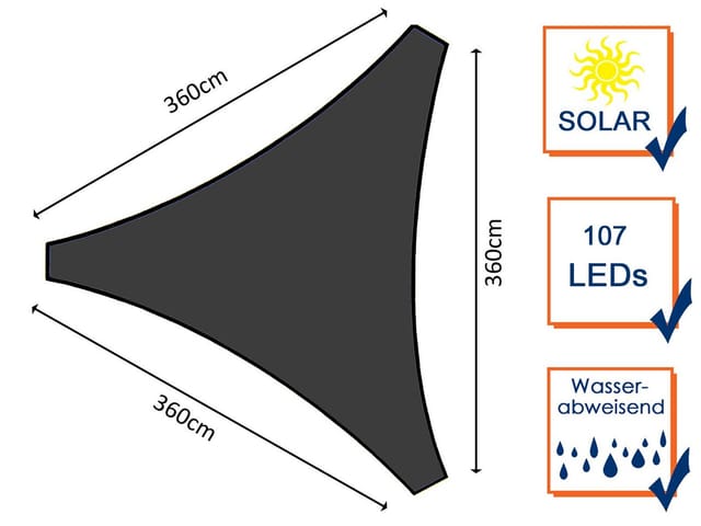 Perel Sonnensegel mit LED-Beleuchtung Dreieckig 3,6 m x 3,6 m x 3,6 m Anthrazit