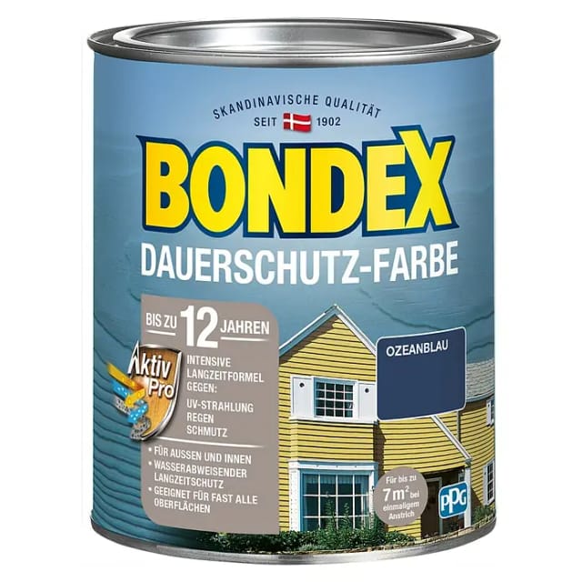 Bondex Dauerschutz-Farbe Ozean Blau seidenglänzend 750ml