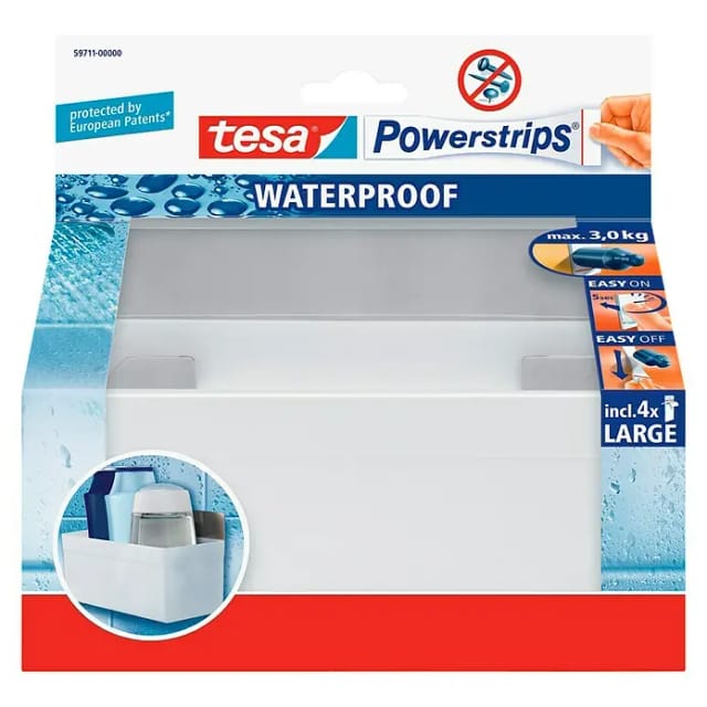 Tesa Waterproof Regal Weiß mit 4 x Powerstrips Large