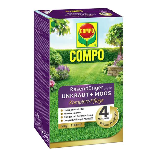 Compo Rasendünger Unkraut & Moos 4in1 Komplett-Pflege 3 kg für 100 m²