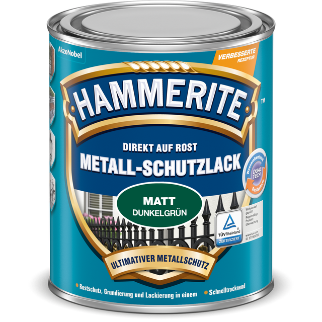 Hammerite Metall-Schutzlack Dunkelgrün matt 250 ml