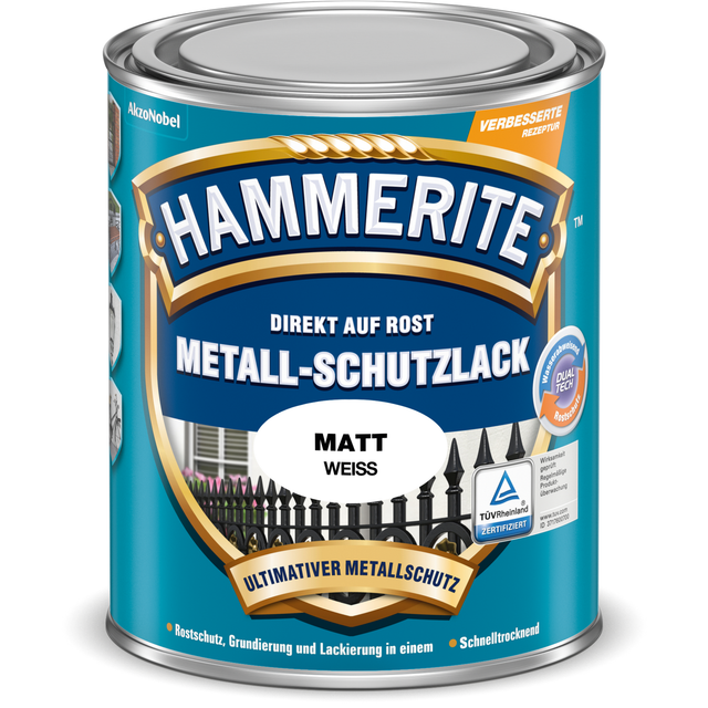 Hammerite Metall-Schutzlack Weiß matt 750 ml