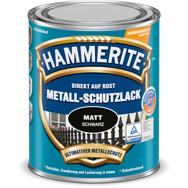 Hammerite Metall-Schutzlack Schwarz matt 750 ml
