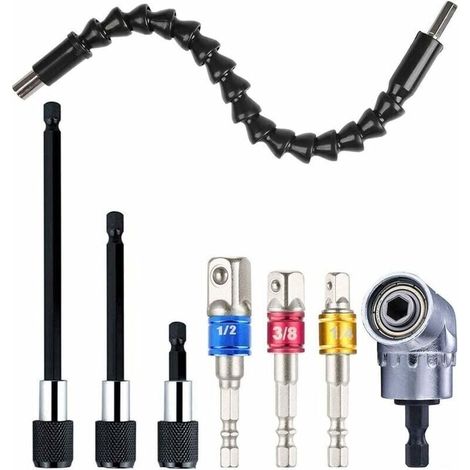 29 Cm Flexible Bohrmaschinenverlängerung – 1/4"-winkeladapter – 3-teiliges Schlagschrauber-bit-set – 3 Bithalter