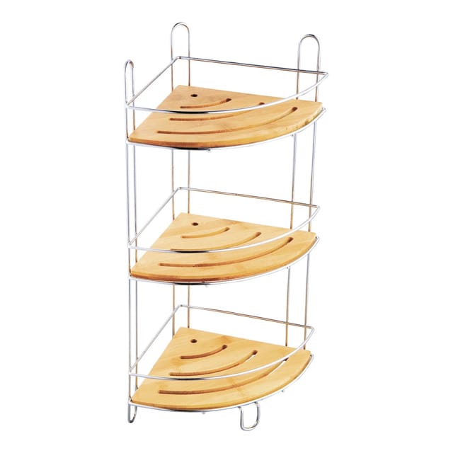 MSV Eck-Duschregal Joy 3 Ebenen 19,5 cm x 19,5 cm x 48,5 cm Braun-Silber