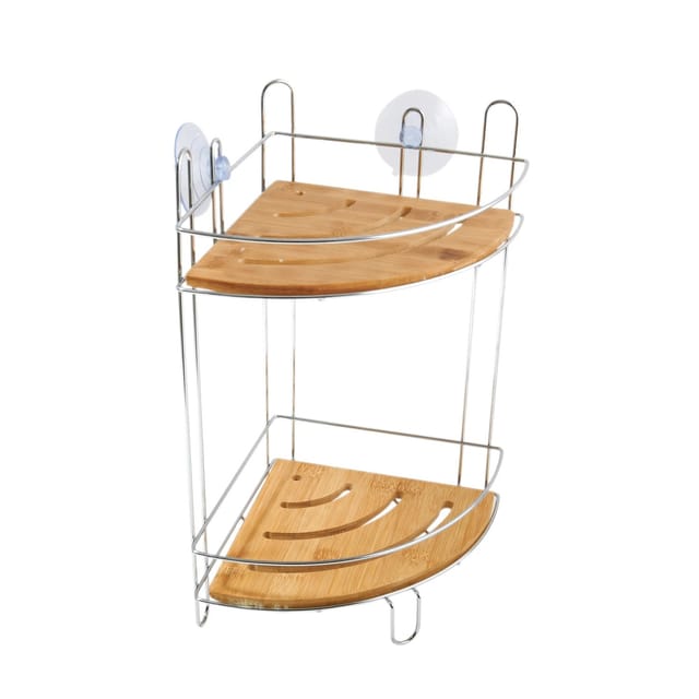 MSV Eck-Duschregal Joy 2 Ebenen 19,5 cm x 19,5 cm x 36,5 cm Braun-Silber