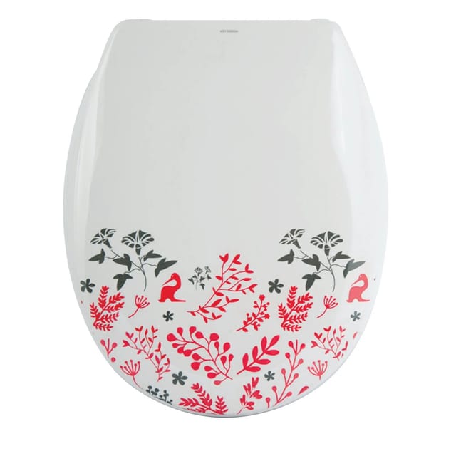 MSV WC-Sitz Floral Duroplast Soft-Close 45,5 cm x 37 cm x 5 cm Weiß-Rot