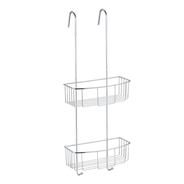 MSV Duschregal Lexie mit 2 Körben und 2 Haken Aluminium 23 cm x 19 cm x 60 cm