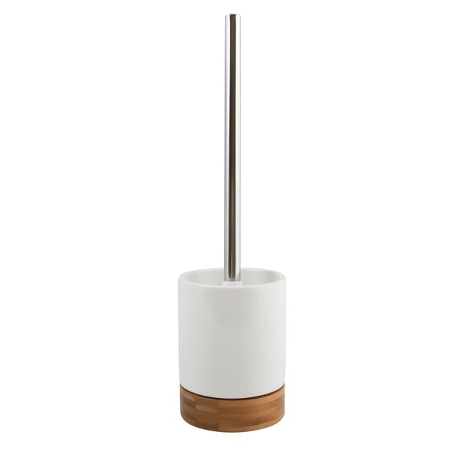 MSV WC-Bürste Tallinn Keramik und Bambus Ø 10 cm x 32 cm Weiß-Braun