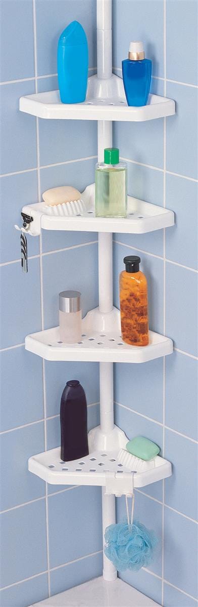 MSV Eck-Duschregal Kunststoff 4 Ablagen Höhenverstellbar 24 x 24 x 260 cm Weiß
