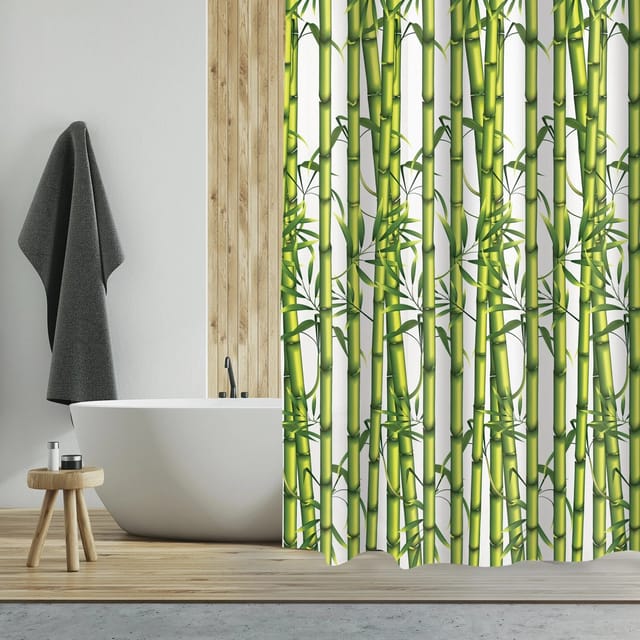MSV Duschvorhang Bambus Polyester 180 cm x 200 cm Grün-Weiß