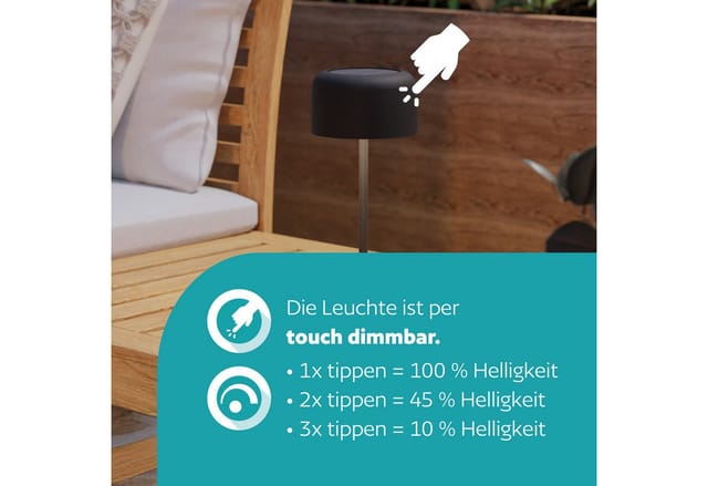 EGLO Solar LED Tischleuchte ROCCANOVA Akku Schwarz Touchdimmer IP44