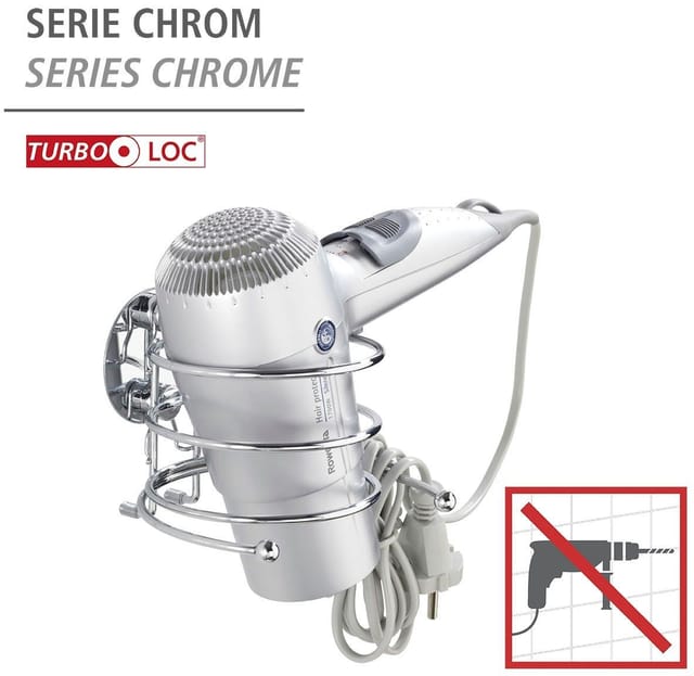 Wenko Föhnhalter Turbo-Loc Befestigen ohne Bohren Chrom 7,5 cm hoch