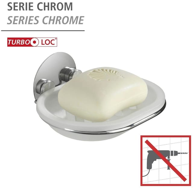 Wenko Seifenablage Turbo-Loc Befestigen ohne Bohren Chrom gl. rund