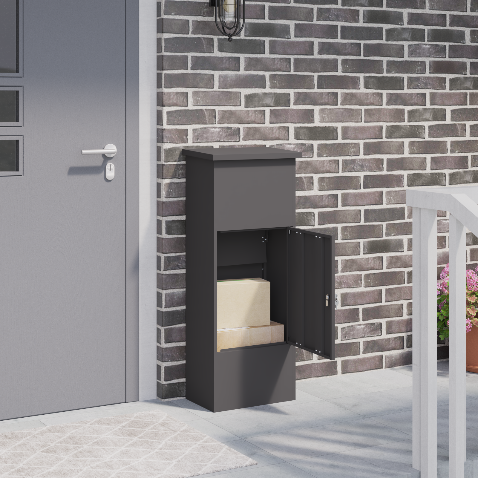 Paketdrop-box Mit Speicher Schwarz 44,5 X 29 X 110,5 Cm Stahl