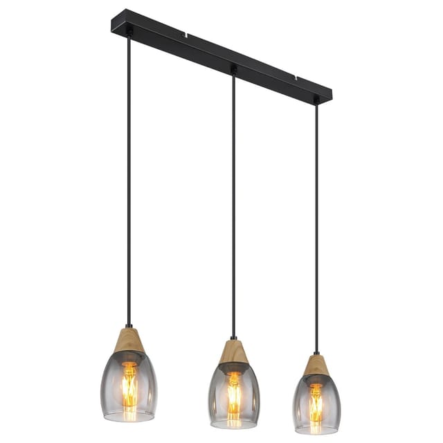 Globo Hängeleuchte Reid Schwarz/Holzfarben 55 x 10 cm 3-flammig