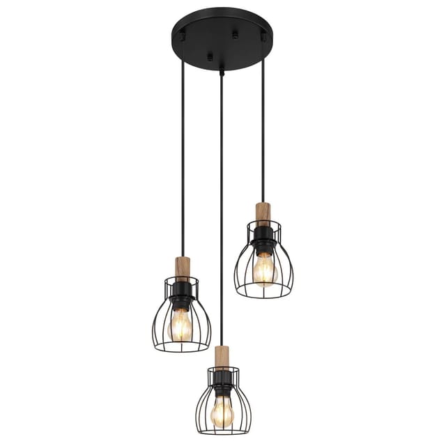 Globo Hängeleuchte Mina Holzfarben/Schwarz 3-flammig Ø 35,5 cm