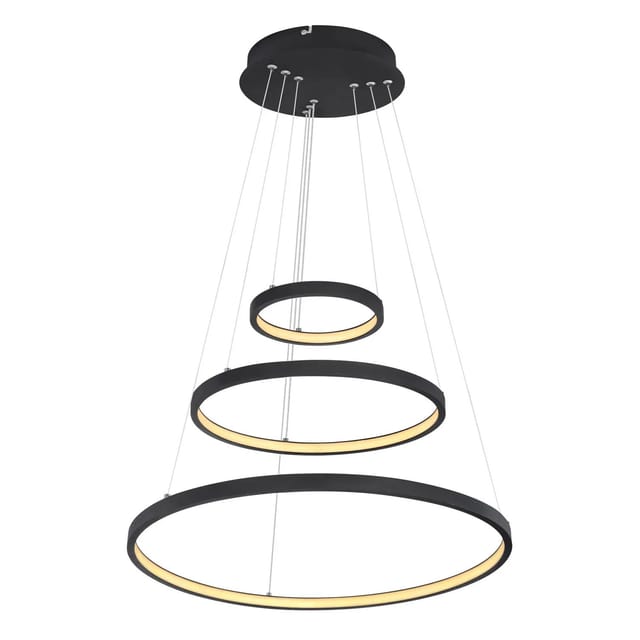 Globo LED-Hängeleuchte Ralph Schwarz Ø 51 cm 3 Lichtringe