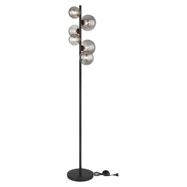 Globo LED-Stehlampe Riha 6-flammig Schwarz matt-Rauchfarben 285 x 1550 mm