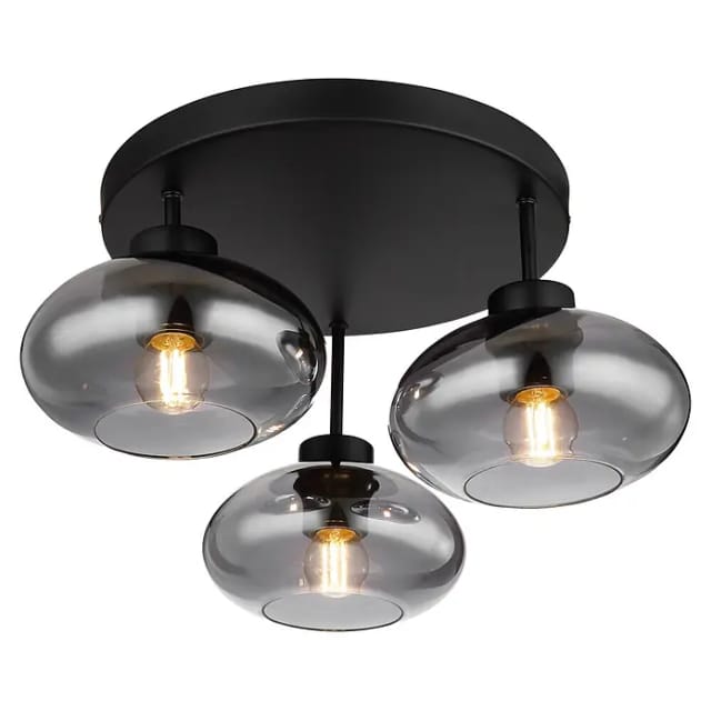 Globo Deckenleuchte Shaun 3-flammig Schwarz matt-Rauchfarben 400 x 240 mm