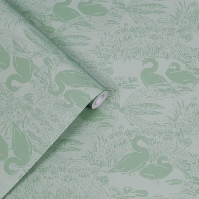 Laura Ashley Vliestapete Swans Jade Green Grün FSC®