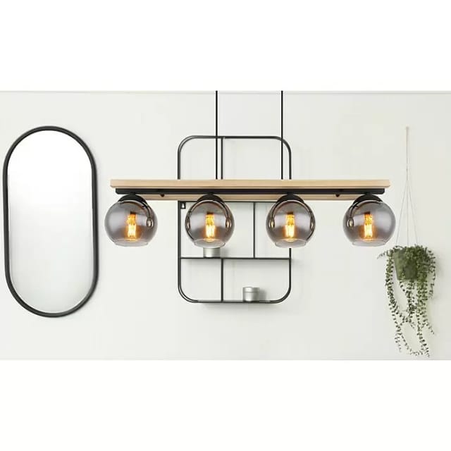 Globo Pendelleuchte 4-flammig Schwarz matt-Rauchfarben 850 x 150 x 1200 mm
