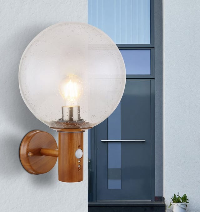 Globo Außenleuchte mit Bewegungsmelder Ossy 1-flammig Holzoptik 250 x 370 mm