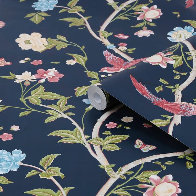 Laura Ashley Vliestapete Summer Palace Midnight Blue Blau FSC®