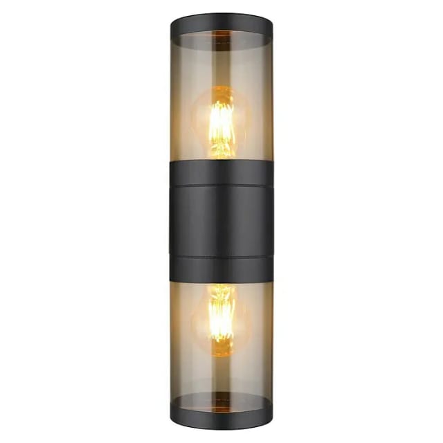 Globo Außenleuchte 2-flammig Schwarz matt Rauchfarben 102 x 380 mm