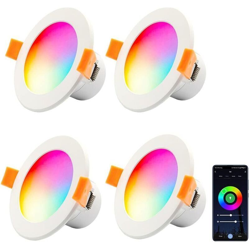 Aougo – 4er-pack Dimmbare 10-w-rgb-led-einbaustrahler Mit Wlan – 400 Lm Lichtstrom – Kompatibel Mit Alexa Und Google Home – Einfache Installation