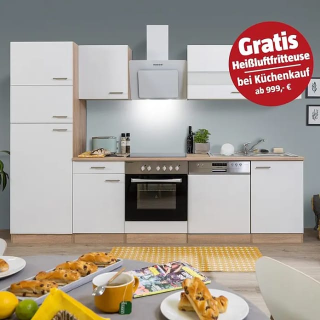Respekta Küchenzeile KB280ESWCGKE 280 cm Weiß-Eiche Sägerau Nachbildung