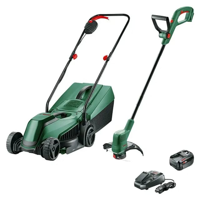Bosch Rasenpflegeset mit Akku-Rasenmäher und Akku-Rasentrimmer