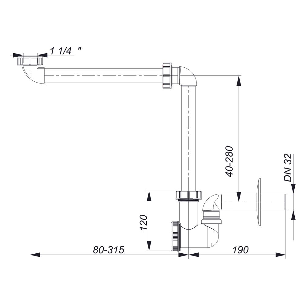 Dallmer Waschtisch-möbel-siphon 137, 1 1/4" X Dn 32, Pp, Schwarz, 051158